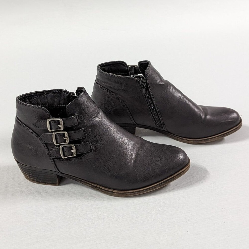 Rampage Boho Rock Biker Size 8M Teakwood PU Leather Black Ankle Boots